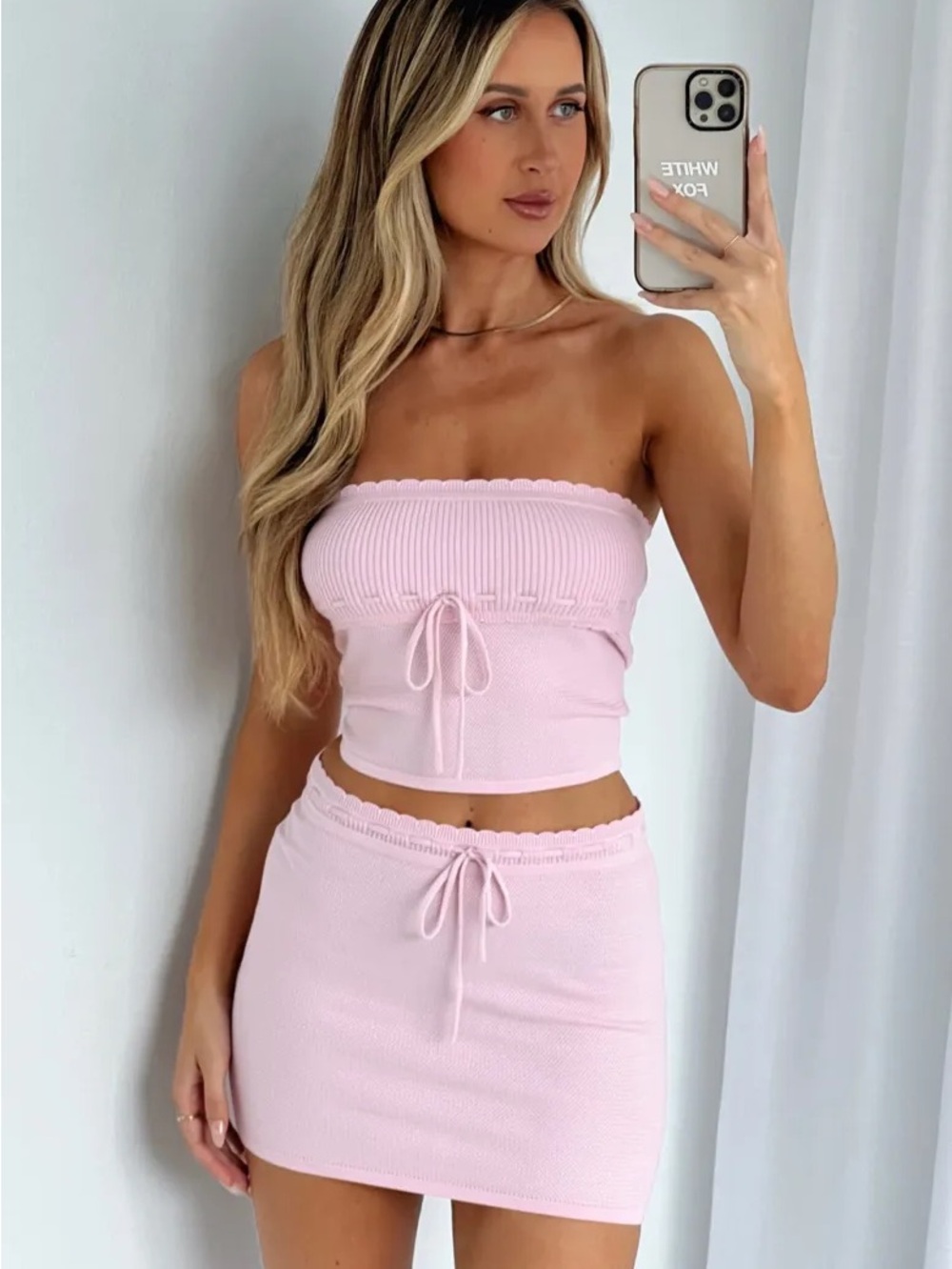 NWT - White Fox Boutique - Stay Awhile Mini Skirt + Strapless Top Matching Set